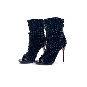 Christian Louboutin Guerilla 120 Spike Black Peep Toe Booty 39